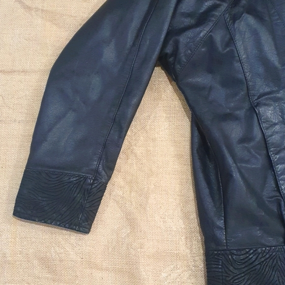 Size 12 80s vintage leather bomber jacket retro - Picture 8 of 9